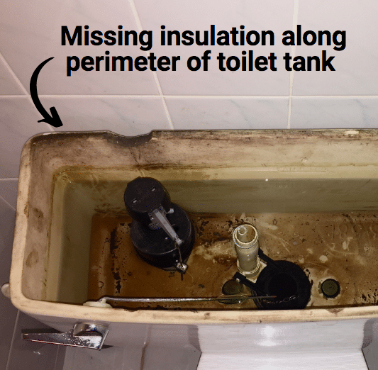 missing insulation perimeter toilet tank
