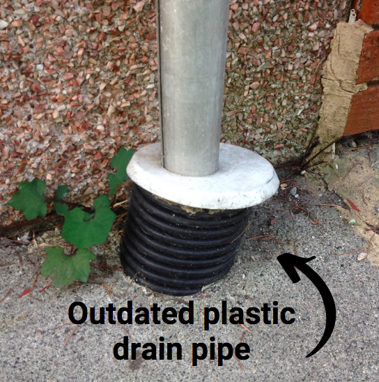 outdated plastic drain pipe